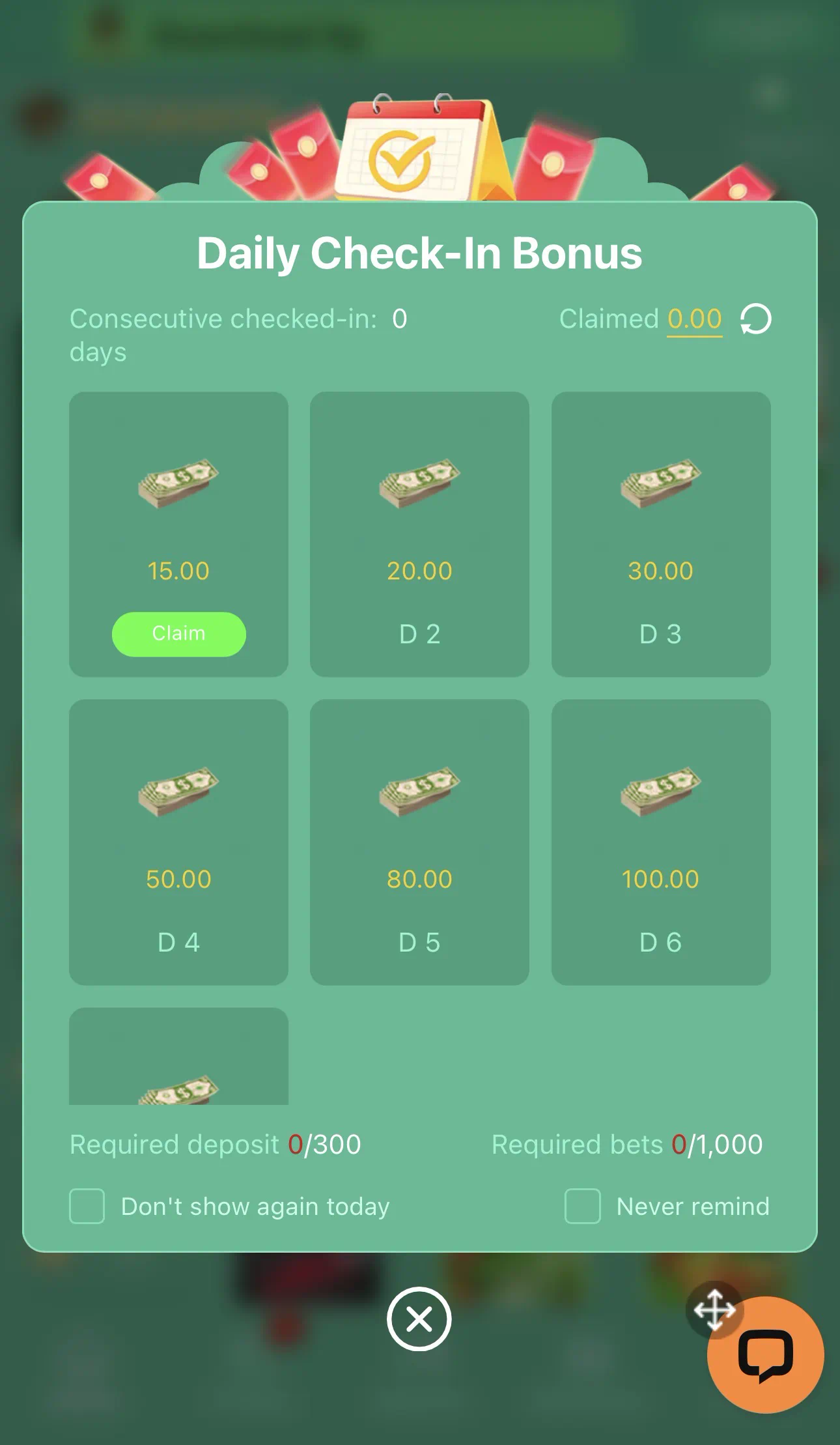Goa Win Daily Check-In Bonus popup aur Claim button
